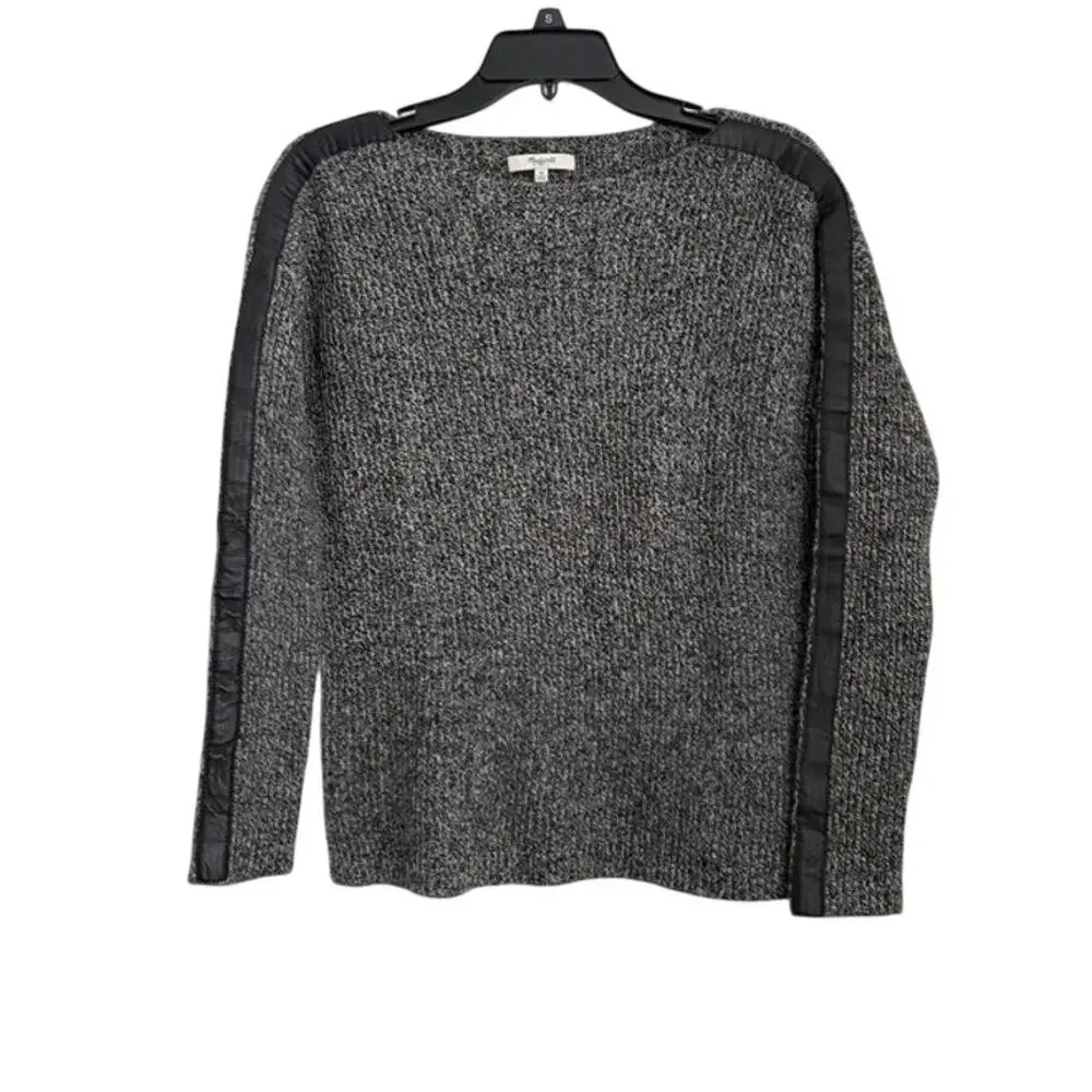 Madewell Womens Merino Wool Gray Sweater w/ Leather Accent Size Medium